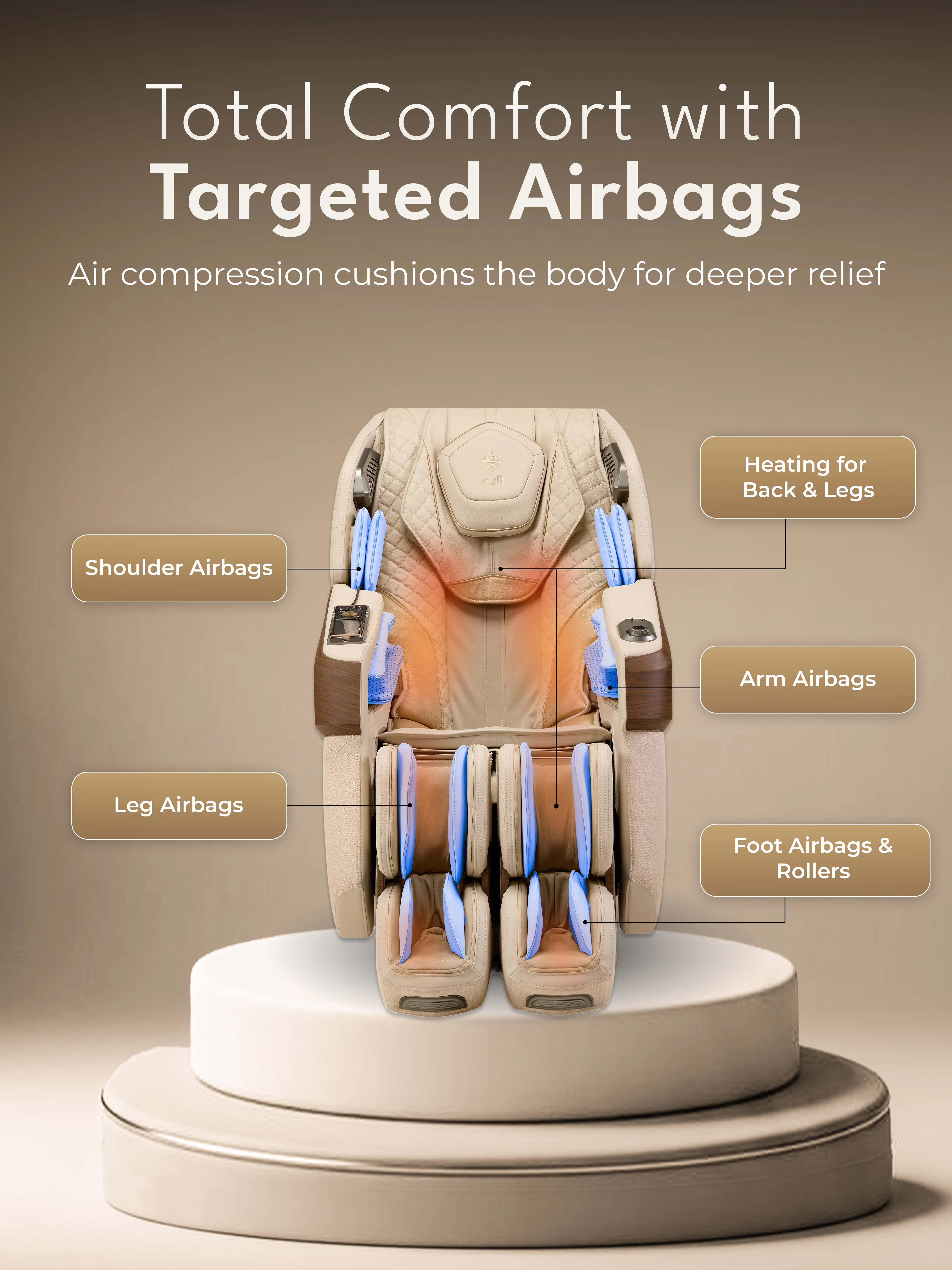 CULT Riviera Advanced 4D Massage Chair with Rovo Walking Technology | Extended SL Track | Zero Gravity | 23 Auto Modes | 6 Massage Techniques | Back & Leg Heating - Image 4