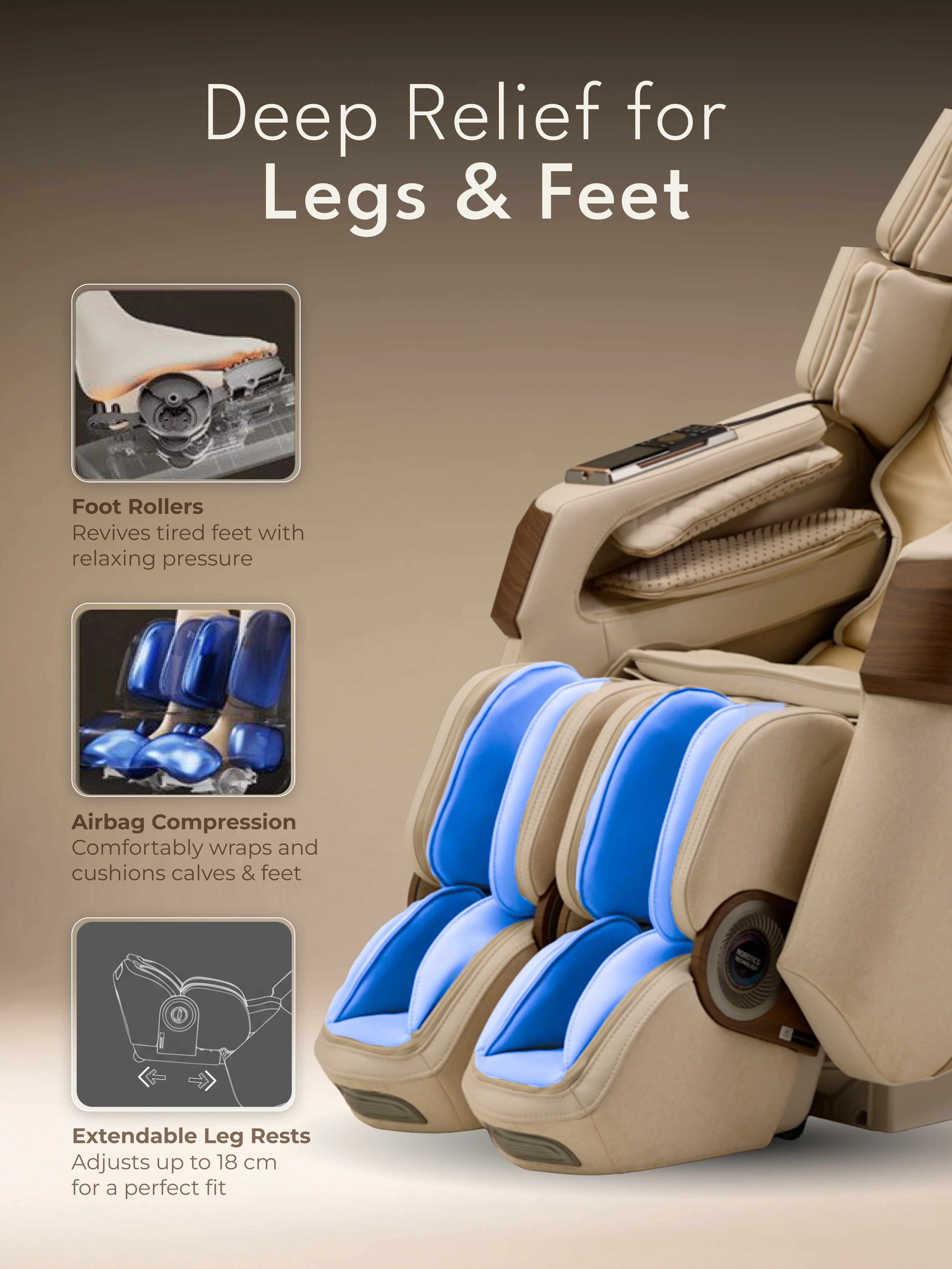 CULT Riviera Advanced 4D Massage Chair with Rovo Walking Technology | Extended SL Track | Zero Gravity | 23 Auto Modes | 6 Massage Techniques | Back & Leg Heating - Image 7