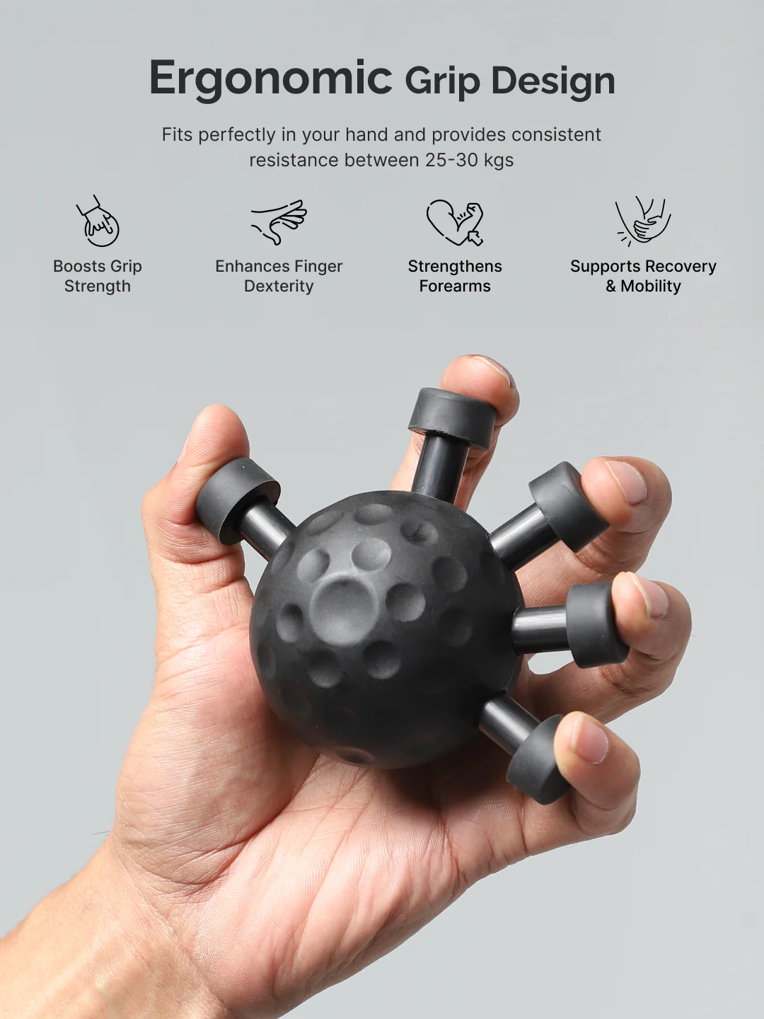 CULT Round Hand Gripper upto 30kg Resistance Portable ABS Grip Strengthener for Forearm, Wrist & Finger Training Black - Image 5
