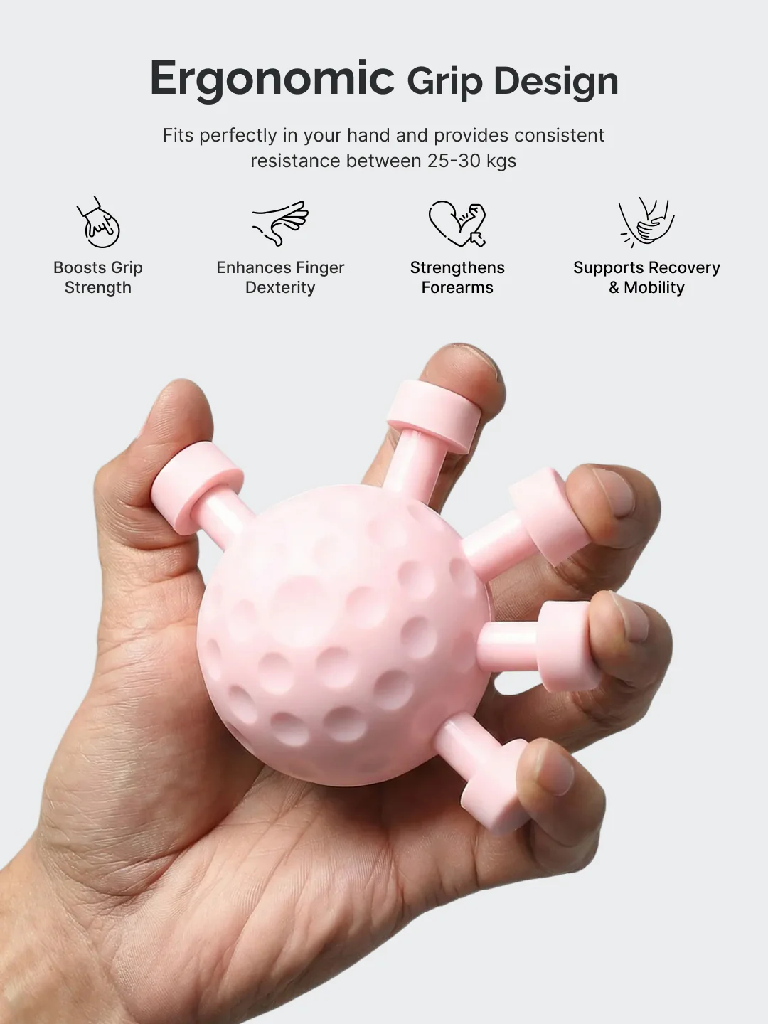 CULT Round Hand Gripper upto 30kg Resistance Portable ABS Grip Strengthener for Forearm, Wrist & Finger Training Pink - Image 5