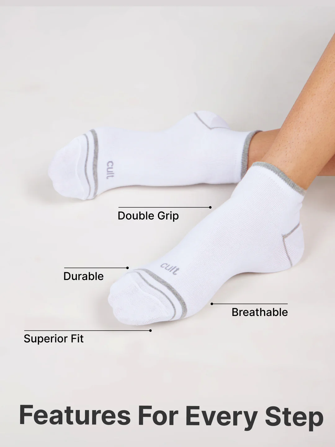 Casual Ankle Length Cotton Pack of 3 Black,White & Grey Socks Men - Image 4