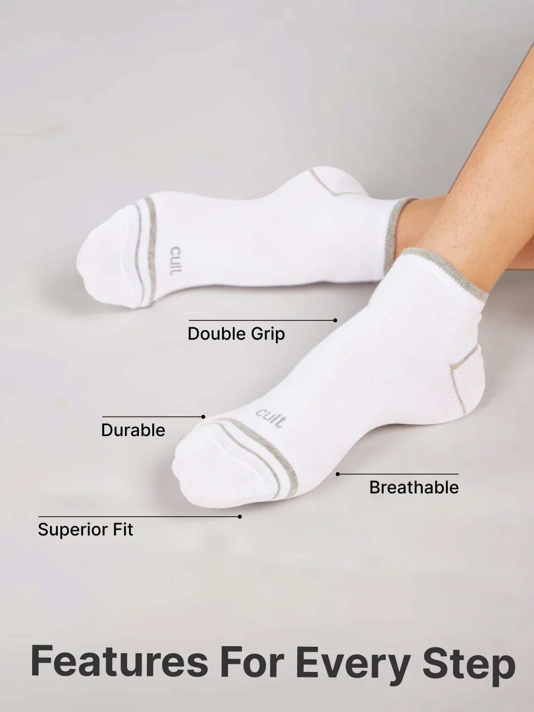 Casual Ankle Length Cotton Pack of 3 White Socks Men - Image 4