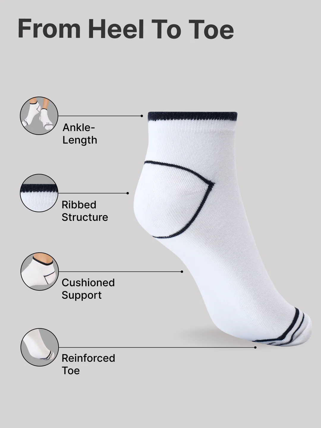 Casual Ankle Length Cotton Pack of 3 White Socks Men - Image 5
