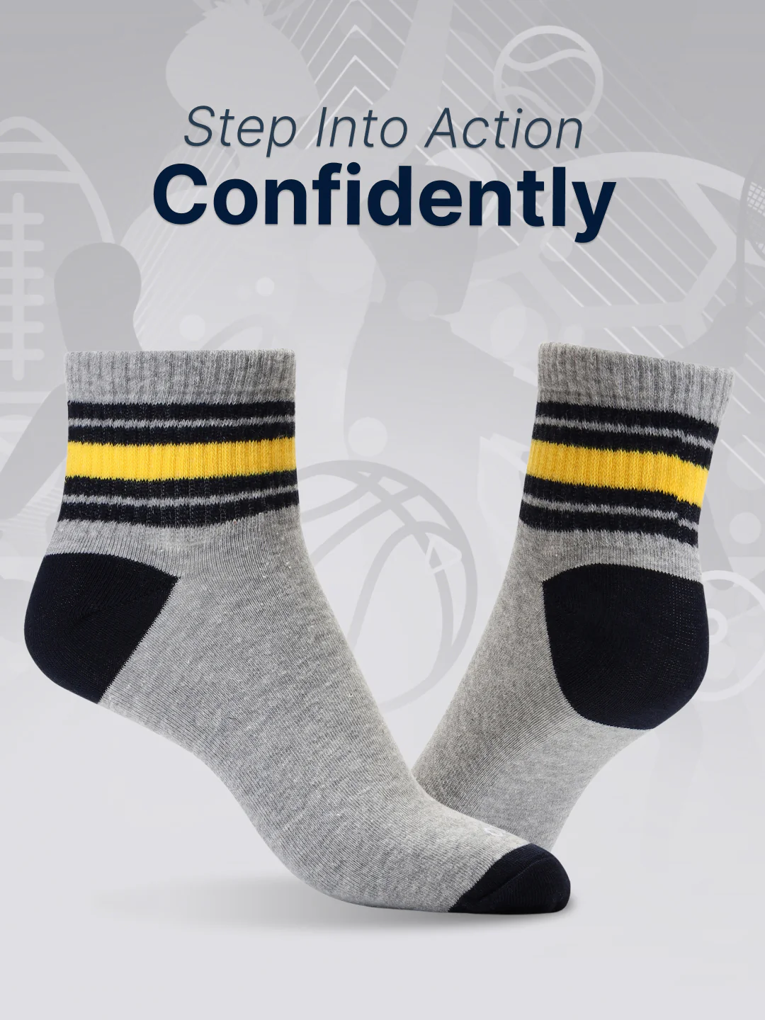 Sports Ankle Length Pack of 3 Grey Men's Cotton Socks - Image 2