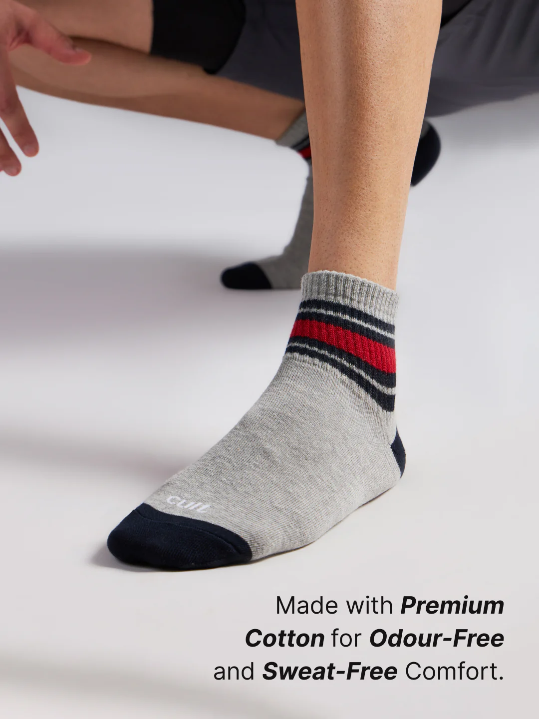 Sports Ankle Length Pack of 3 Grey Men's Cotton Socks - Image 3