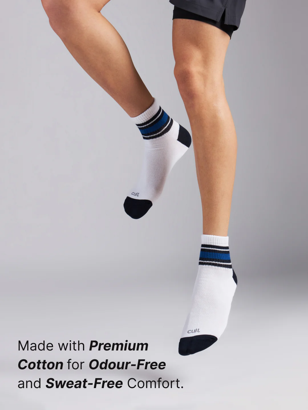 Sports Ankle Length Pack of 3 Grey Patterned Men's Cotton Socks - Image 3