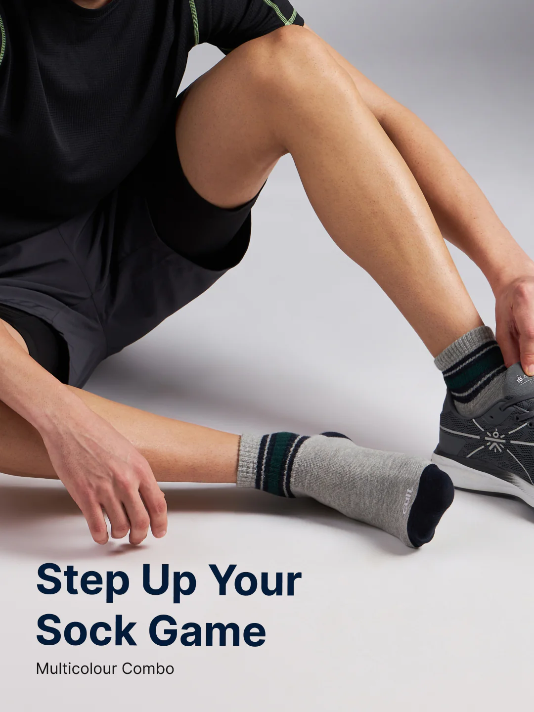 Sports Ankle Length Pack of 3 Grey Patterned Men's Cotton Socks - Image 7
