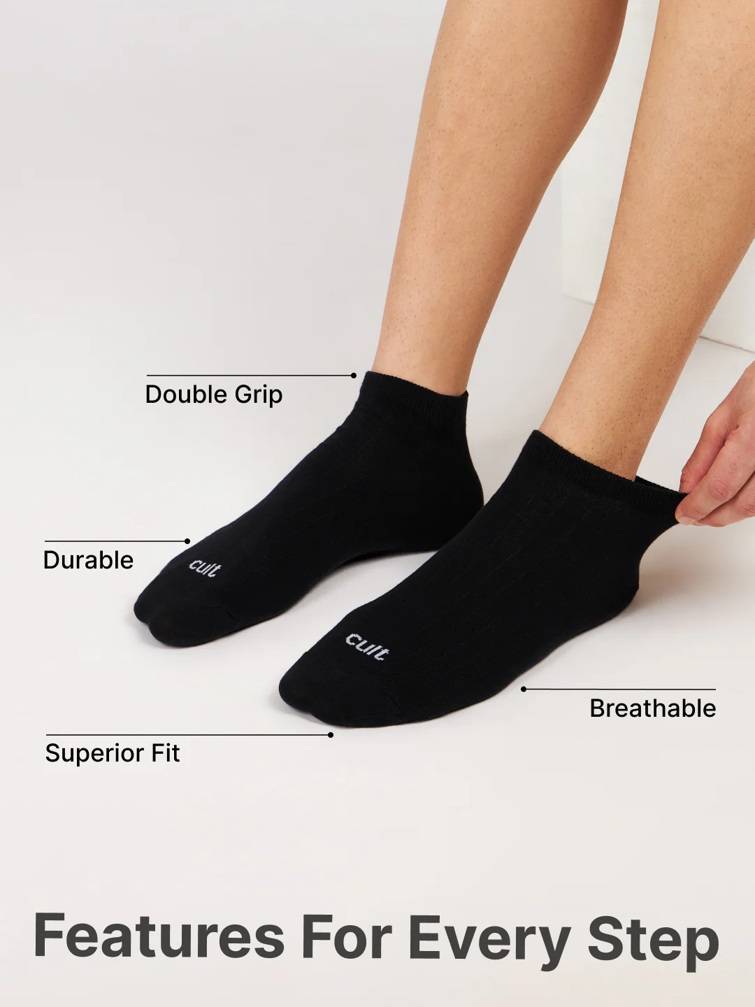 Casual Low Ankle Length Cotton Pack of 3 Socks Black Men - Image 4