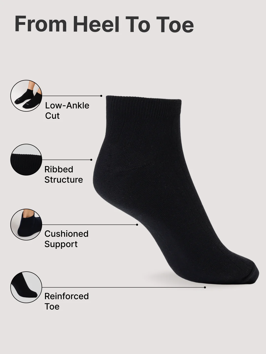 Casual Low Ankle Length Cotton Pack of 3 Socks Black Men - Image 5