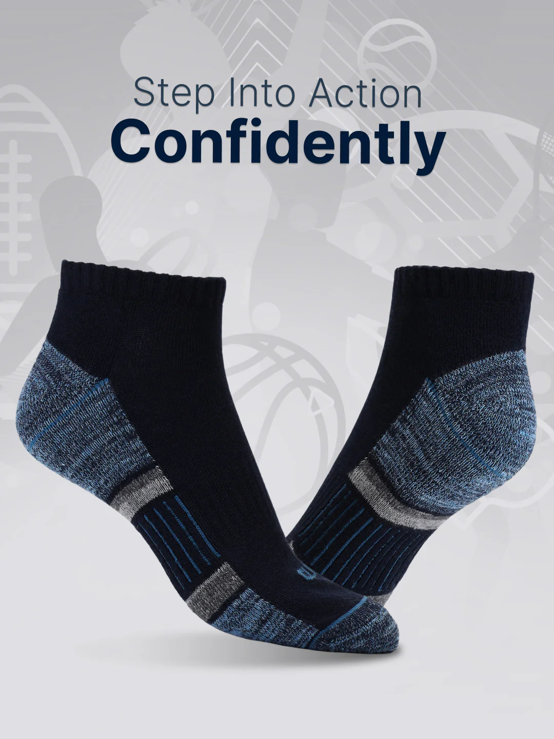 Sports Low Ankle Pack of 3 Grey,White & Black Men's Cotton Socks - Image 2