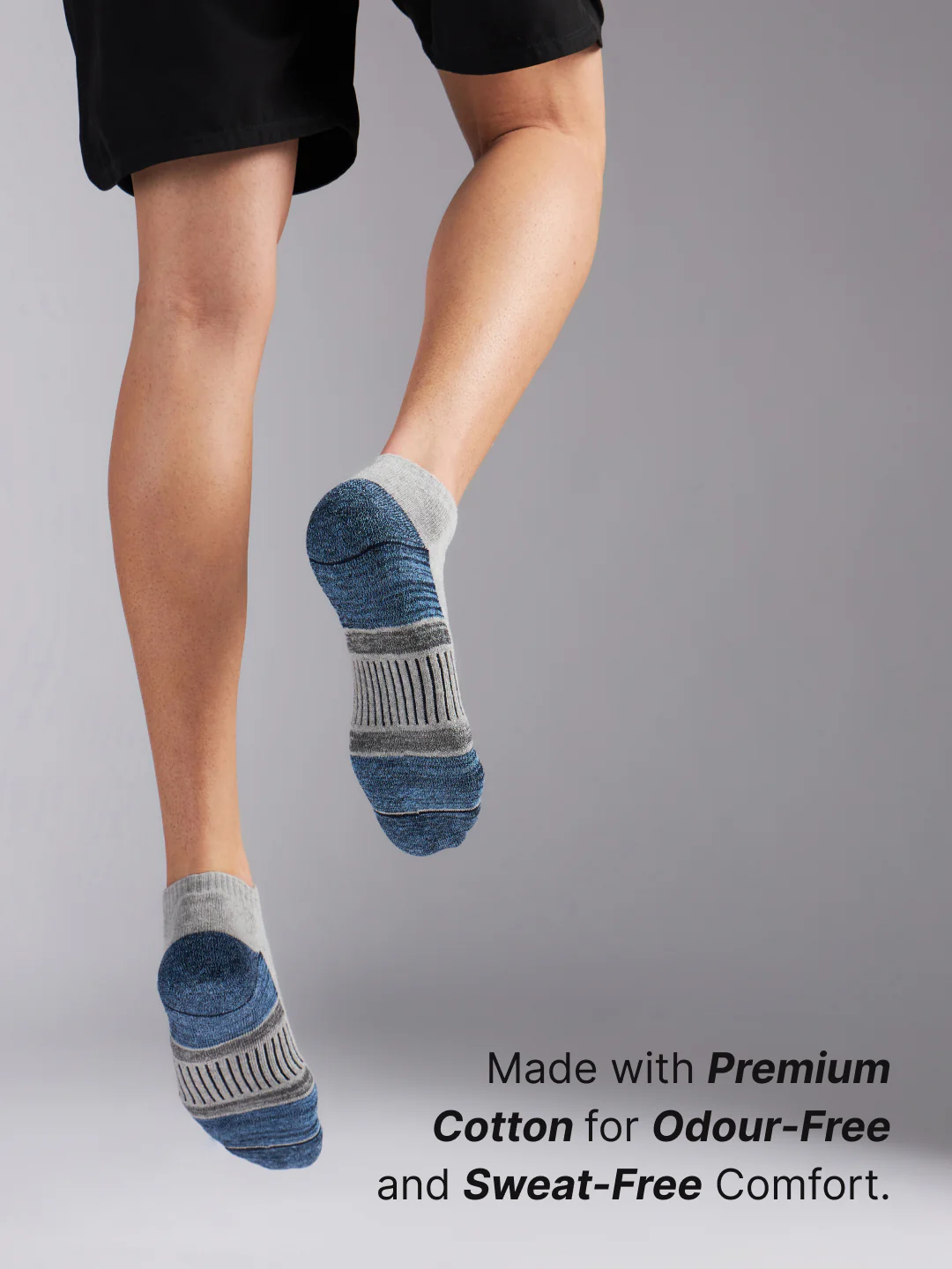 Sports Low Ankle Pack of 3 Grey,White & Black Men's Cotton Socks - Image 3
