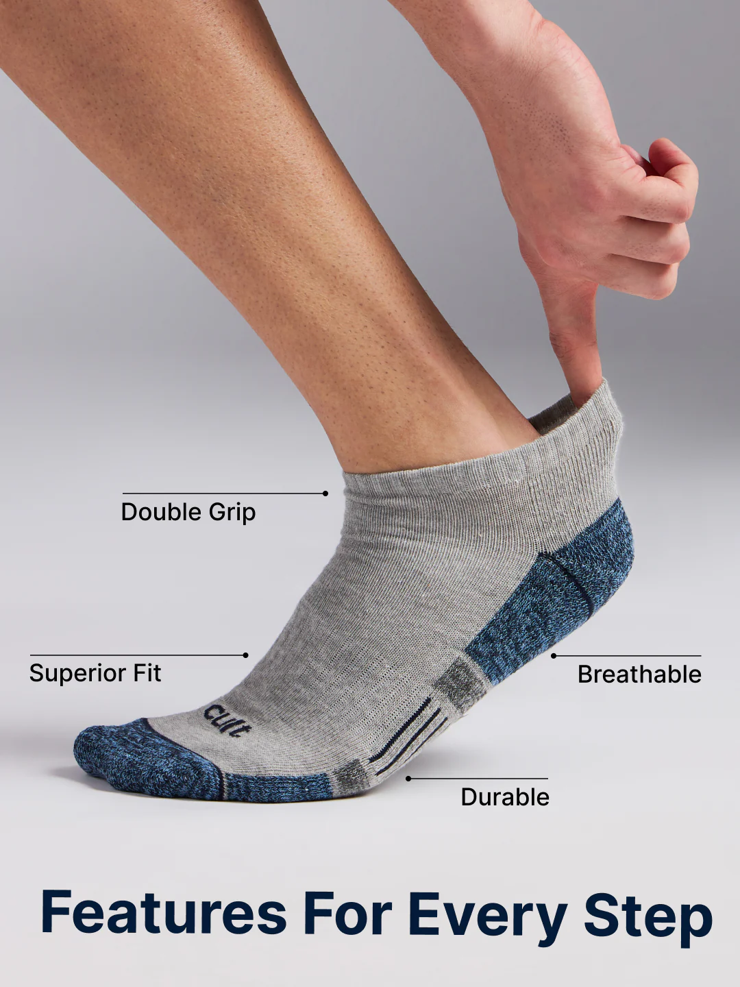 Sports Low Ankle Pack of 3 Grey,White & Black Men's Cotton Socks - Image 4