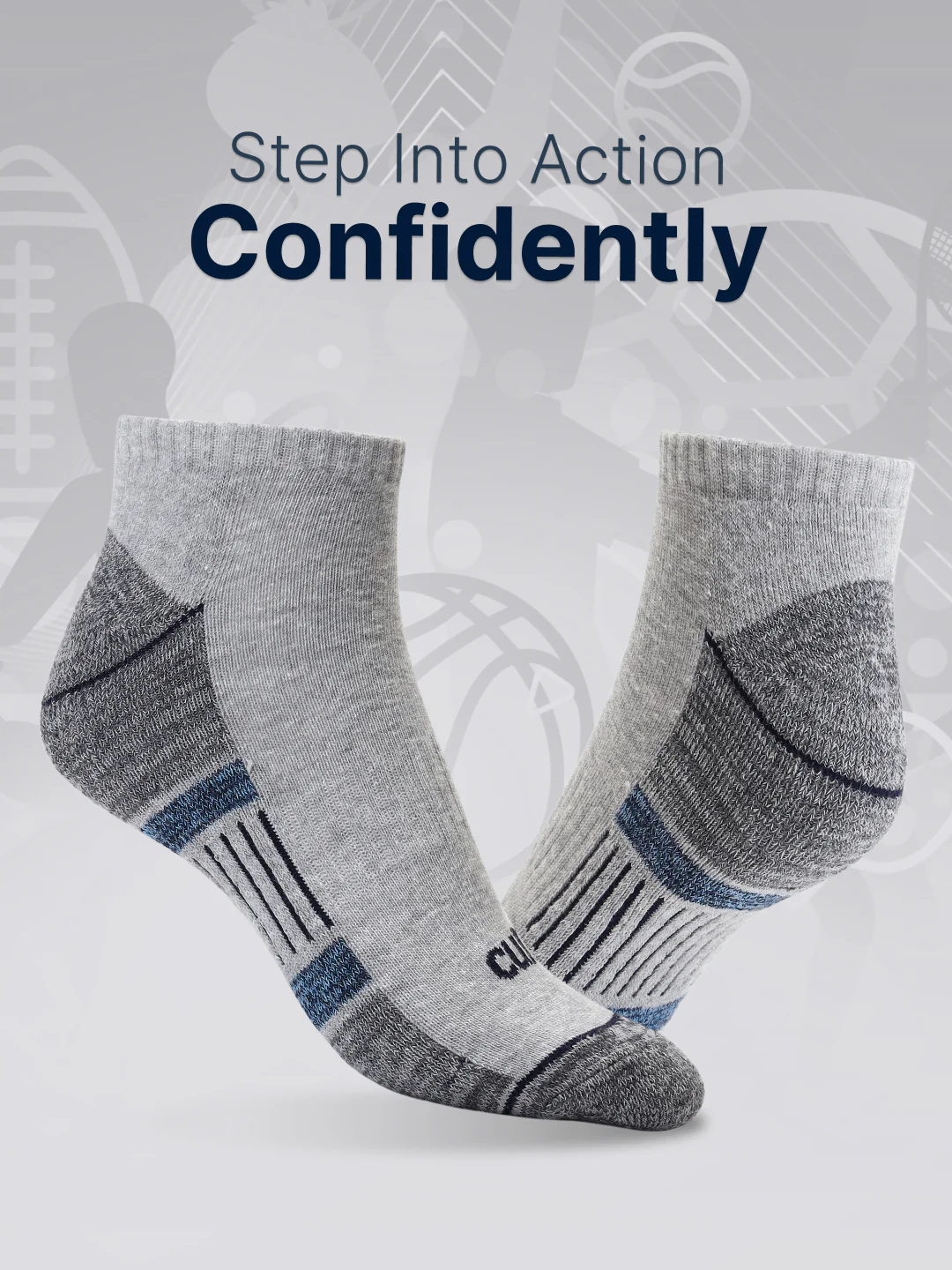 Sports Low Ankle Pack of 3 Black,White & Grey Men's Cotton Socks - Image 2