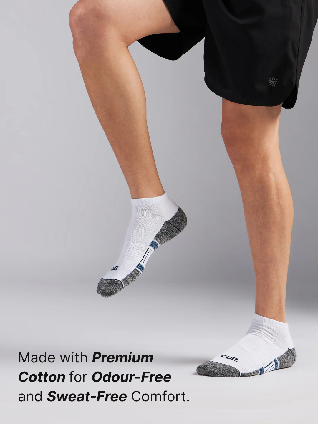 Sports Low Ankle Pack of 3 Black,White & Grey Men's Cotton Socks - Image 3