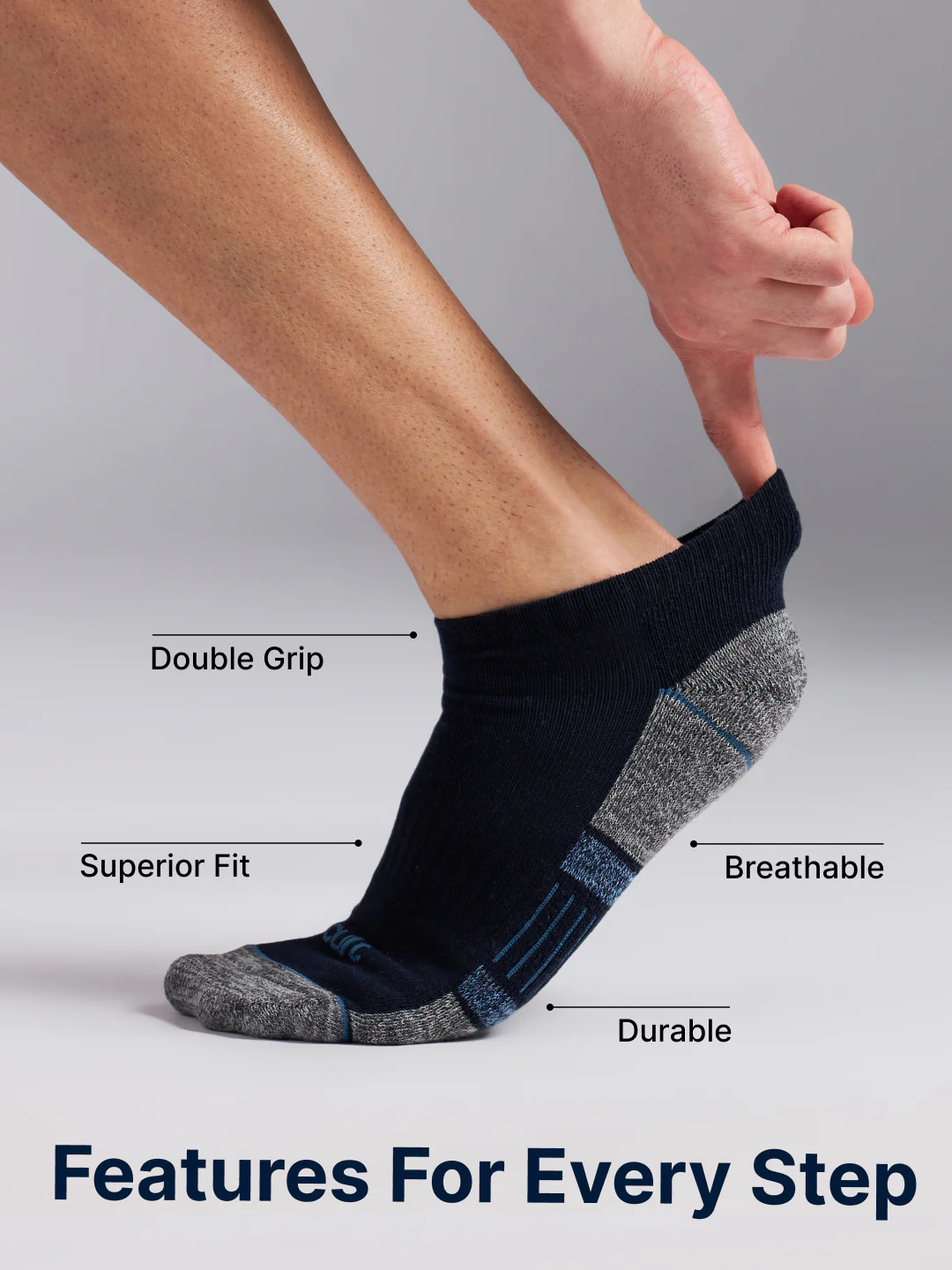 Sports Low Ankle Pack of 3 Black,White & Grey Men's Cotton Socks - Image 4