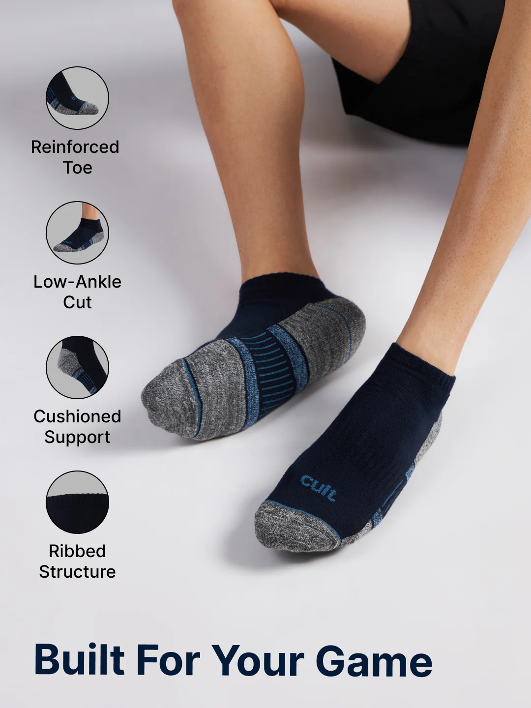 Sports Low Ankle Pack of 3 Black,White & Grey Men's Cotton Socks - Image 5