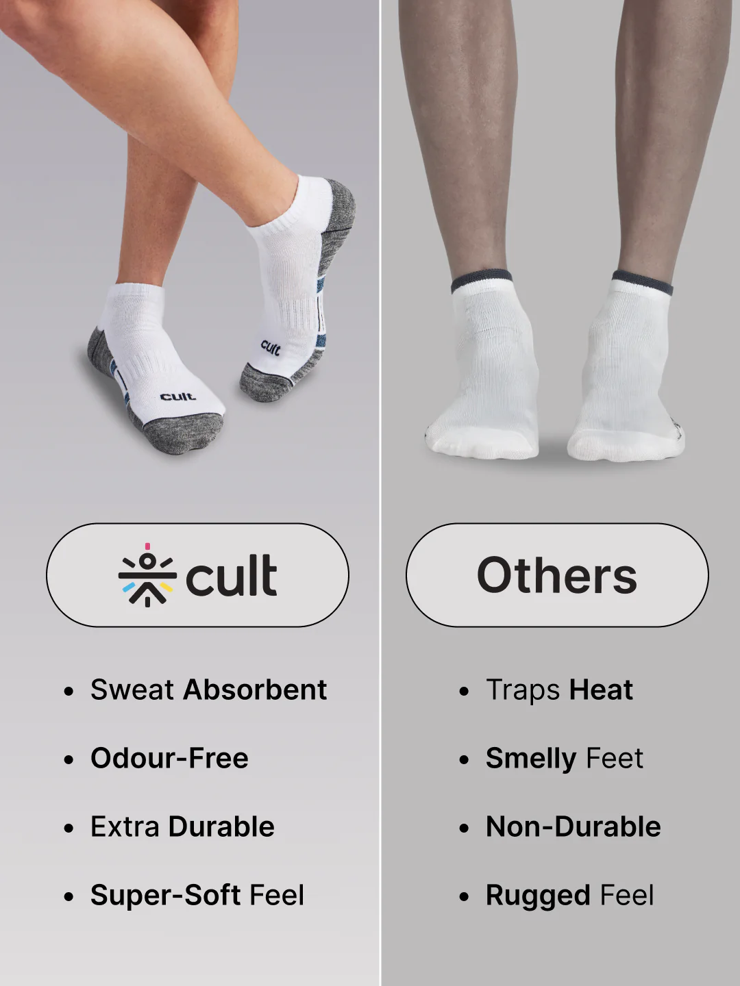 Sports Low Ankle Pack of 3 Black,White & Grey Men's Cotton Socks - Image 6