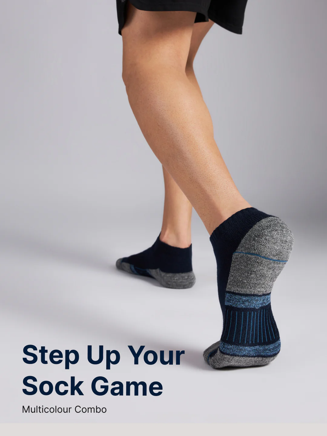 Sports Low Ankle Pack of 3 Black,White & Grey Men's Cotton Socks - Image 7