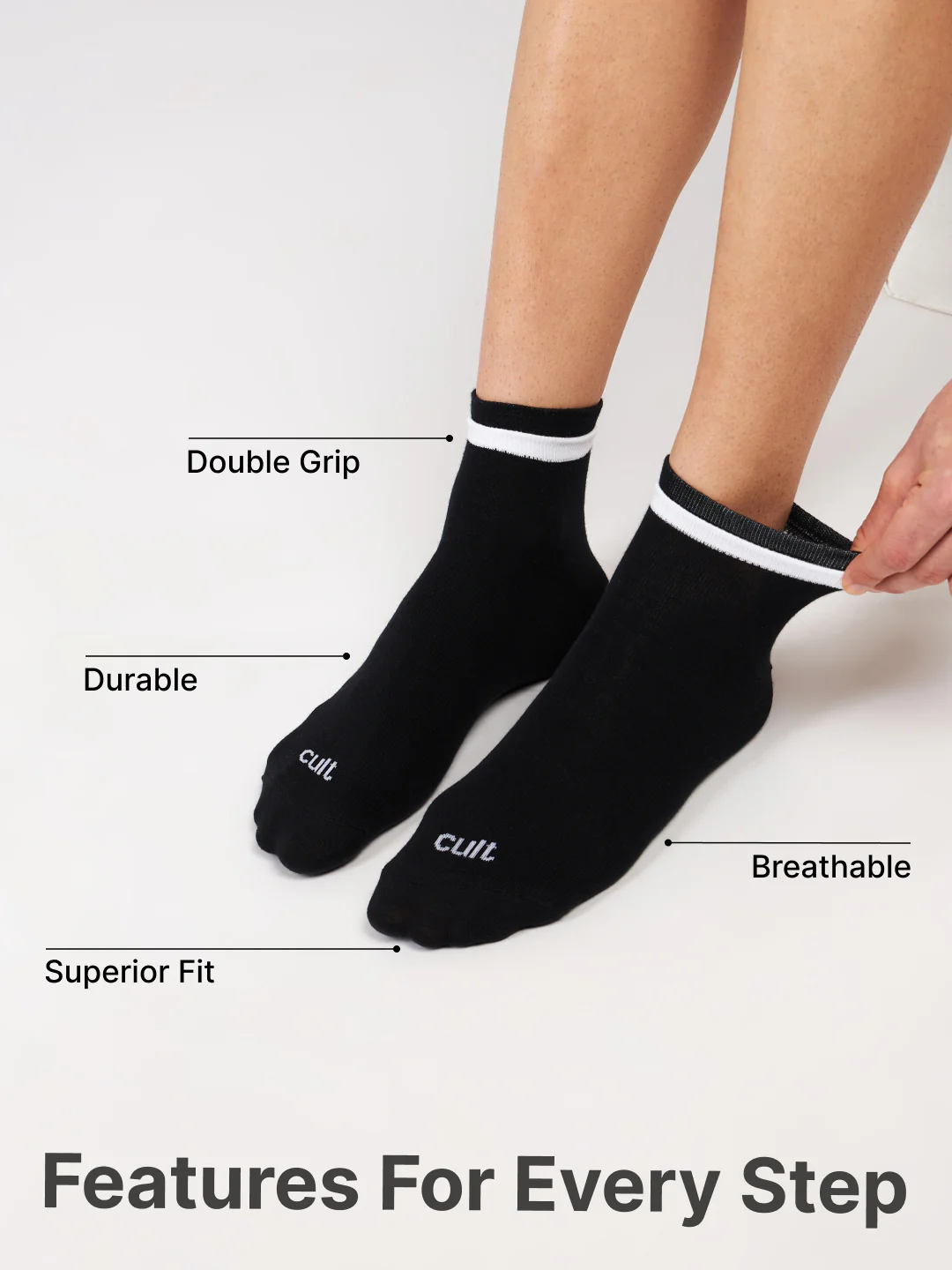 Casual Ankle Length Pack of 3 Black Men's Cotton Socks - Image 4