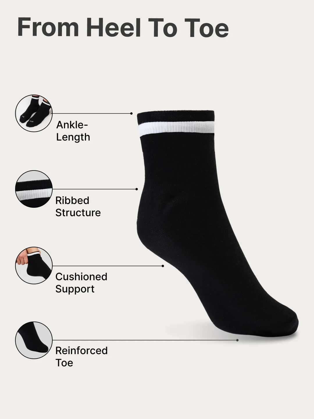 Casual Ankle Length Pack of 3 Black Men's Cotton Socks - Image 5