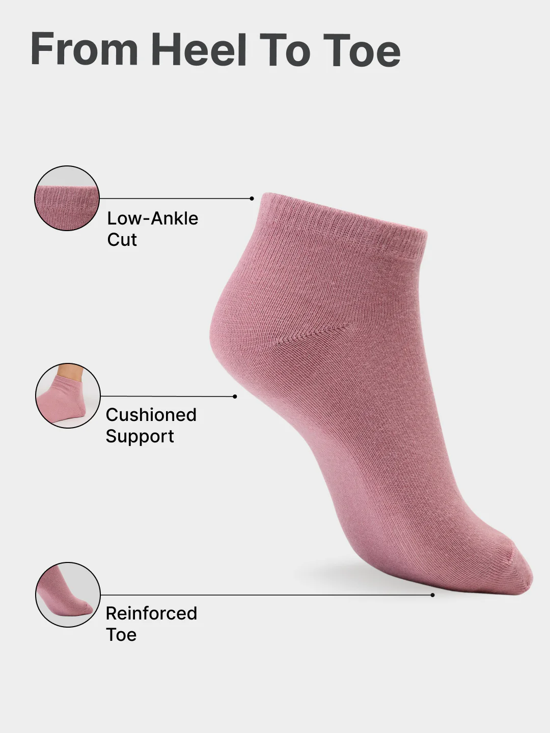 Casual Low Ankle Pack of 5 Pink,Yellow,Powder Blue,Grey & Black Women's Cotton Socks - Image 5