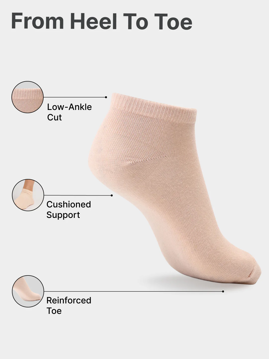 Casual Low Ankle Length Cotton Pack of 3 Mauve,Beige & Pink Socks Women - Image 5