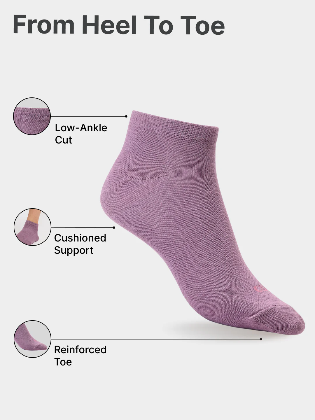 Casual Low Ankle Length Cotton Pack of 3 Pink,Maroon & Purple Socks Women - Image 5
