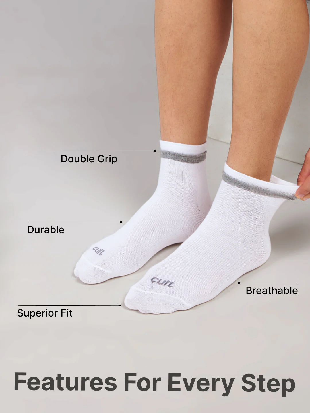 Casual Ankle Length Pack of 3 White Men's Cotton Socks - Image 4