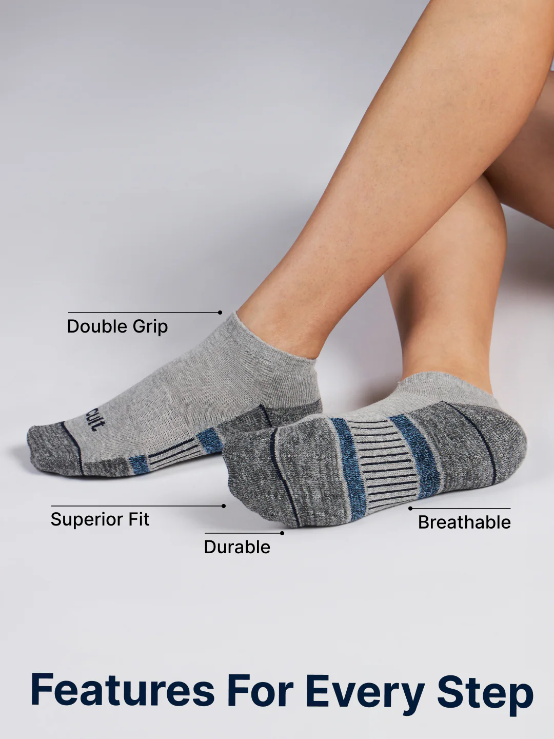 Sports Low Ankle Pack of 5 Grey Melange Women's Cotton Socks - Image 4
