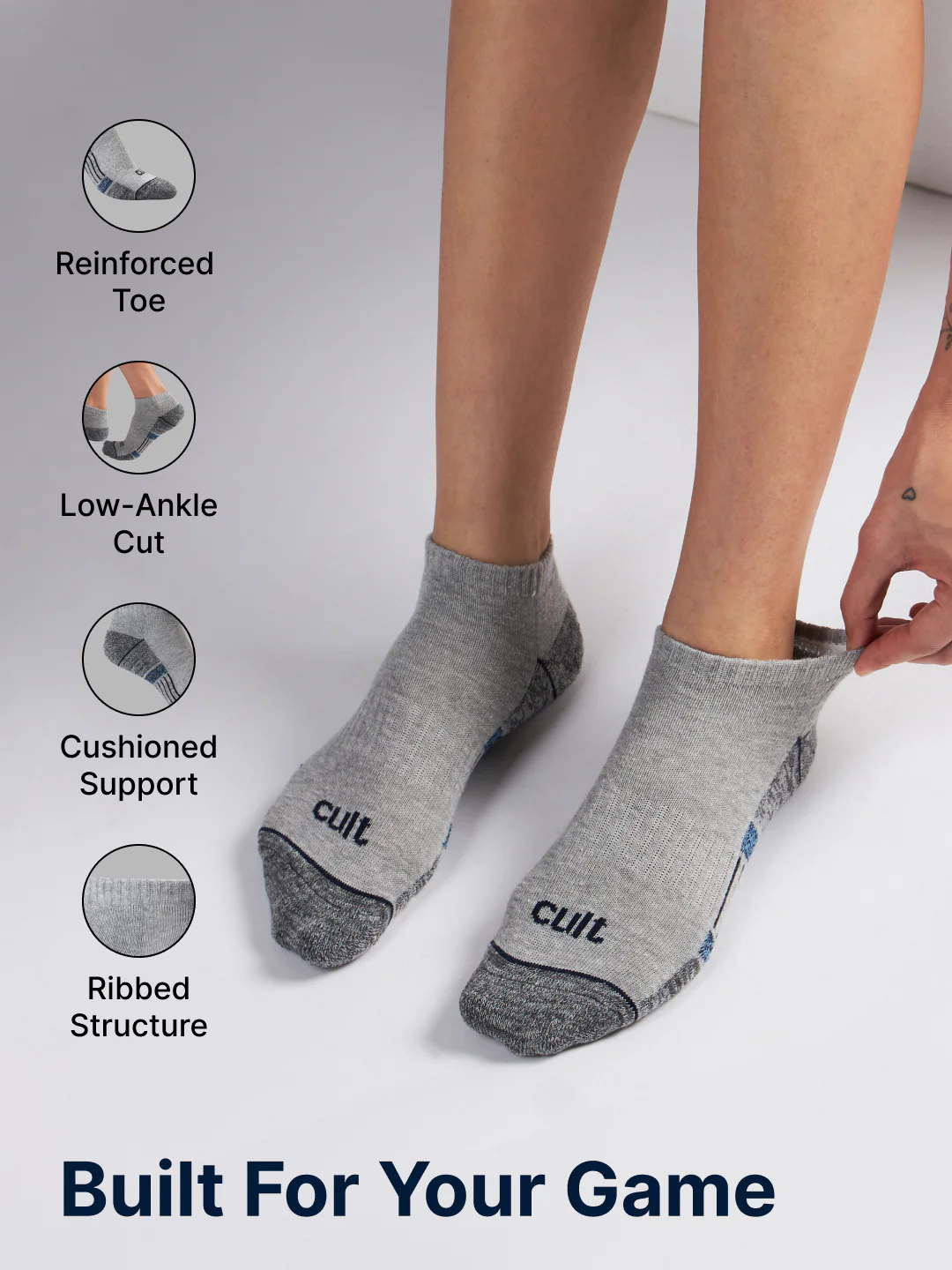 Sports Low Ankle Pack of 5 Grey Melange Women's Cotton Socks - Image 5
