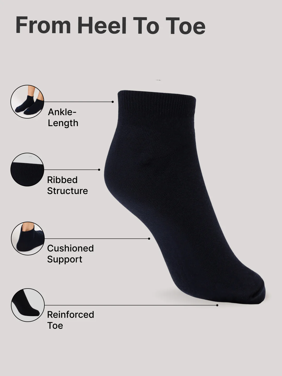 Casual Ankle Length Cotton Pack of 3 Grey,White & Black Socks Men - Image 5