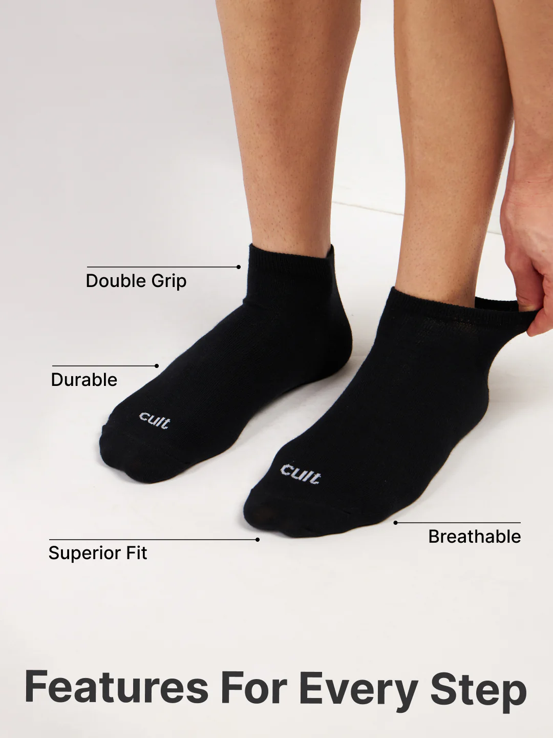 Casual Ankle Length Pack of 3 Black Men's Cotton Socks - Image 4