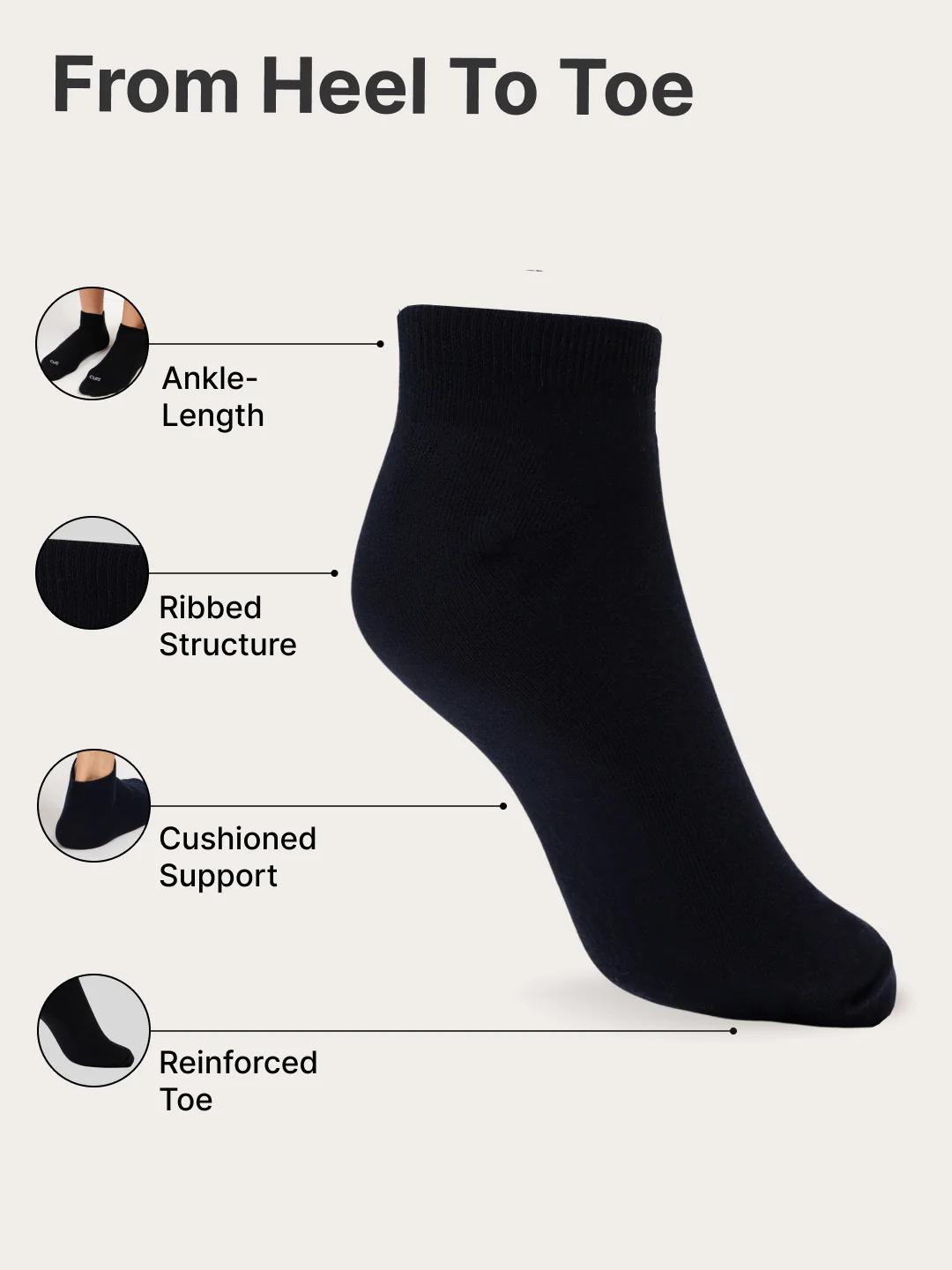 Casual Ankle Length Pack of 3 Black Men's Cotton Socks - Image 5