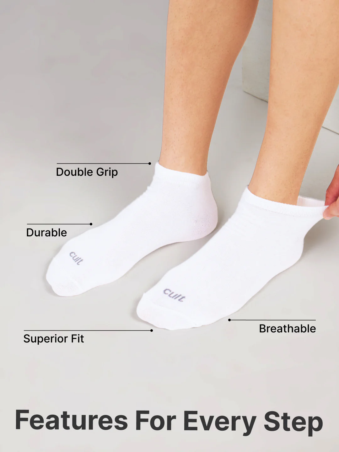 Casual Ankle Length Cotton Pack of 5 White Socks Men - Image 4