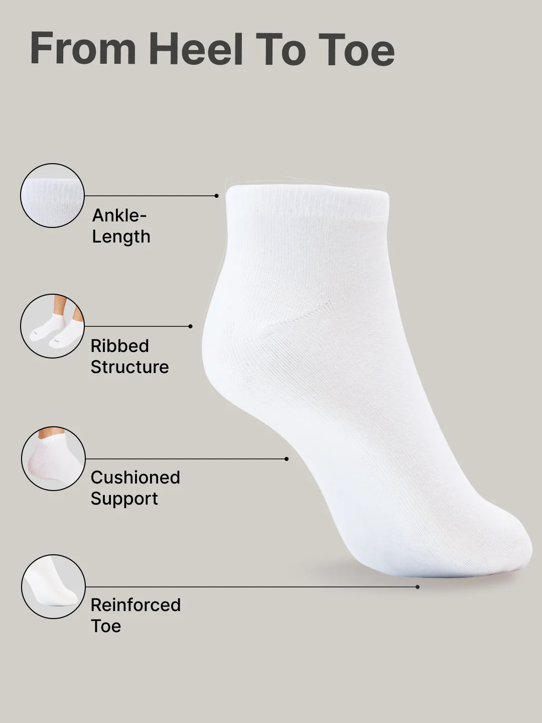 Casual Ankle Length Cotton Pack of 5 White Socks Men - Image 5