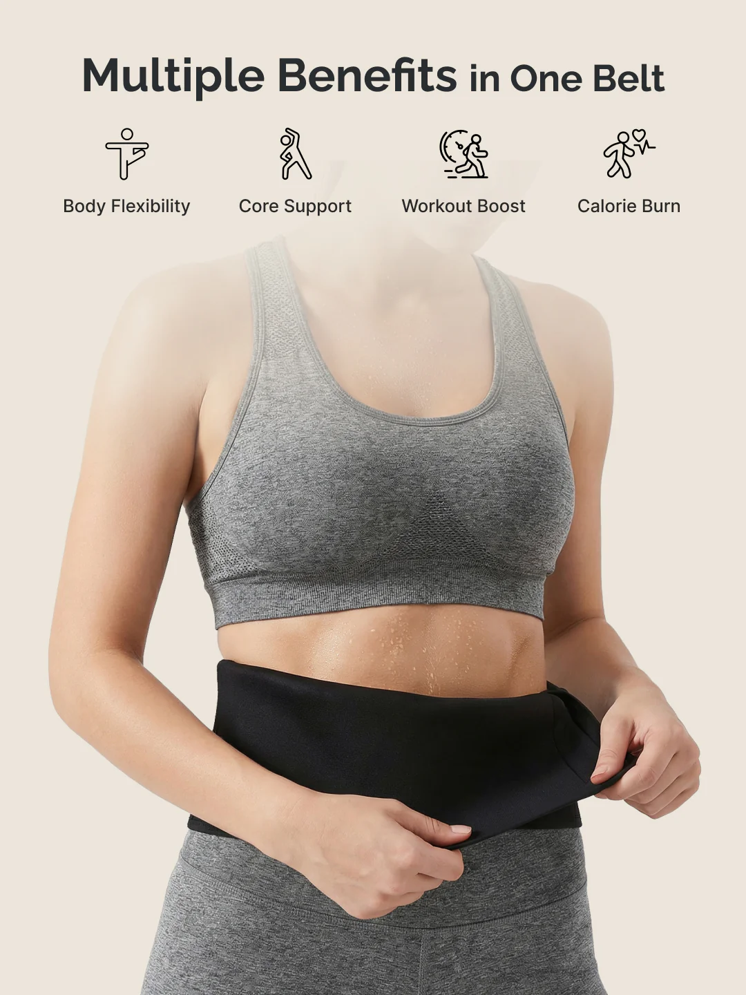 CULT Sauna Belt for Men & Women; Sweat-Enhancing Waist Trimmer Belt for Workout; Gym & Multipurpose Fitness Use Black - Image 6