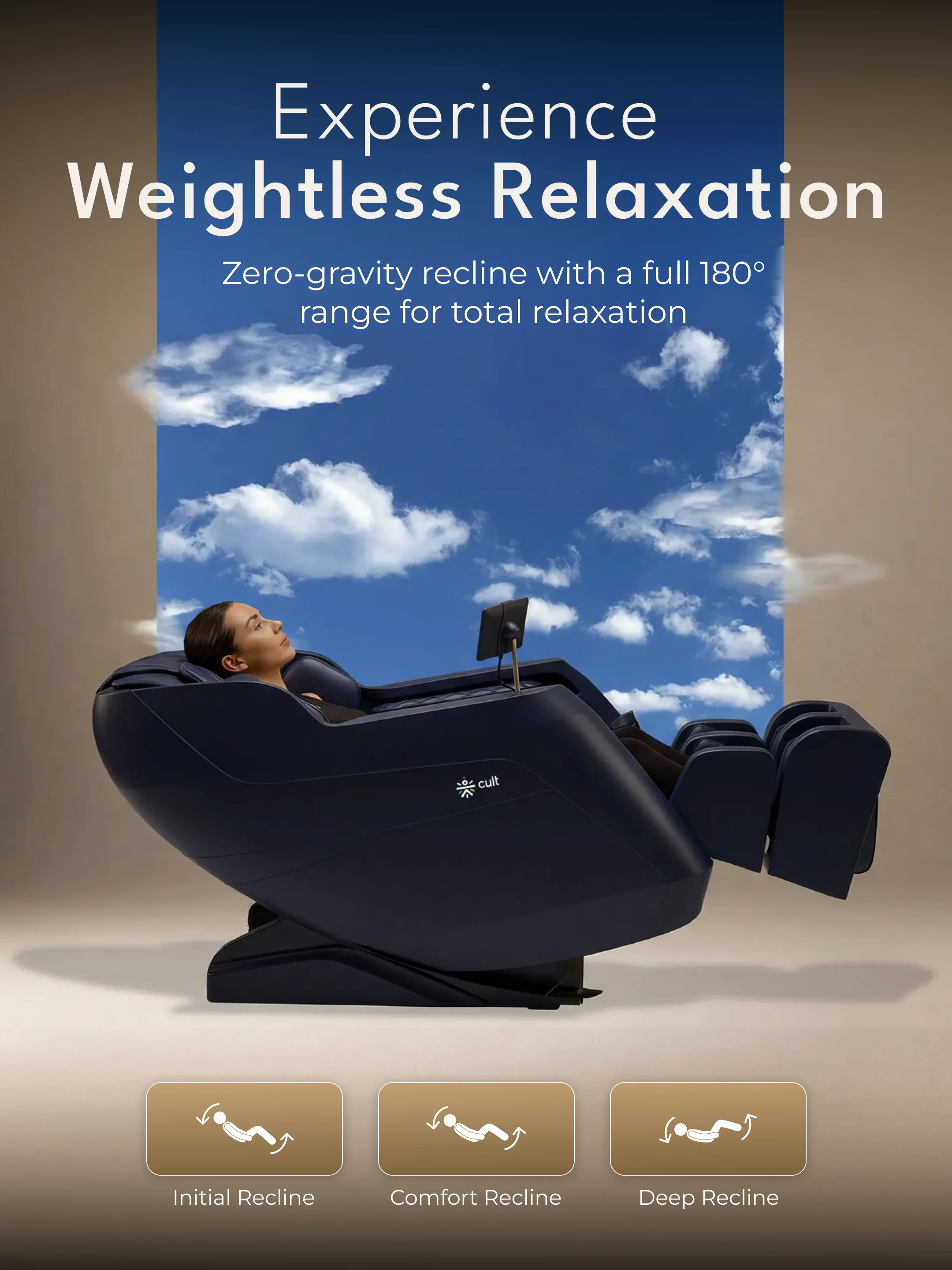 Cult Serene Massage Chair | Zero Gravity with Voice Guide & Bluetooth | 9 Preset Massage Programs | Smart Touch Screen - Image 5