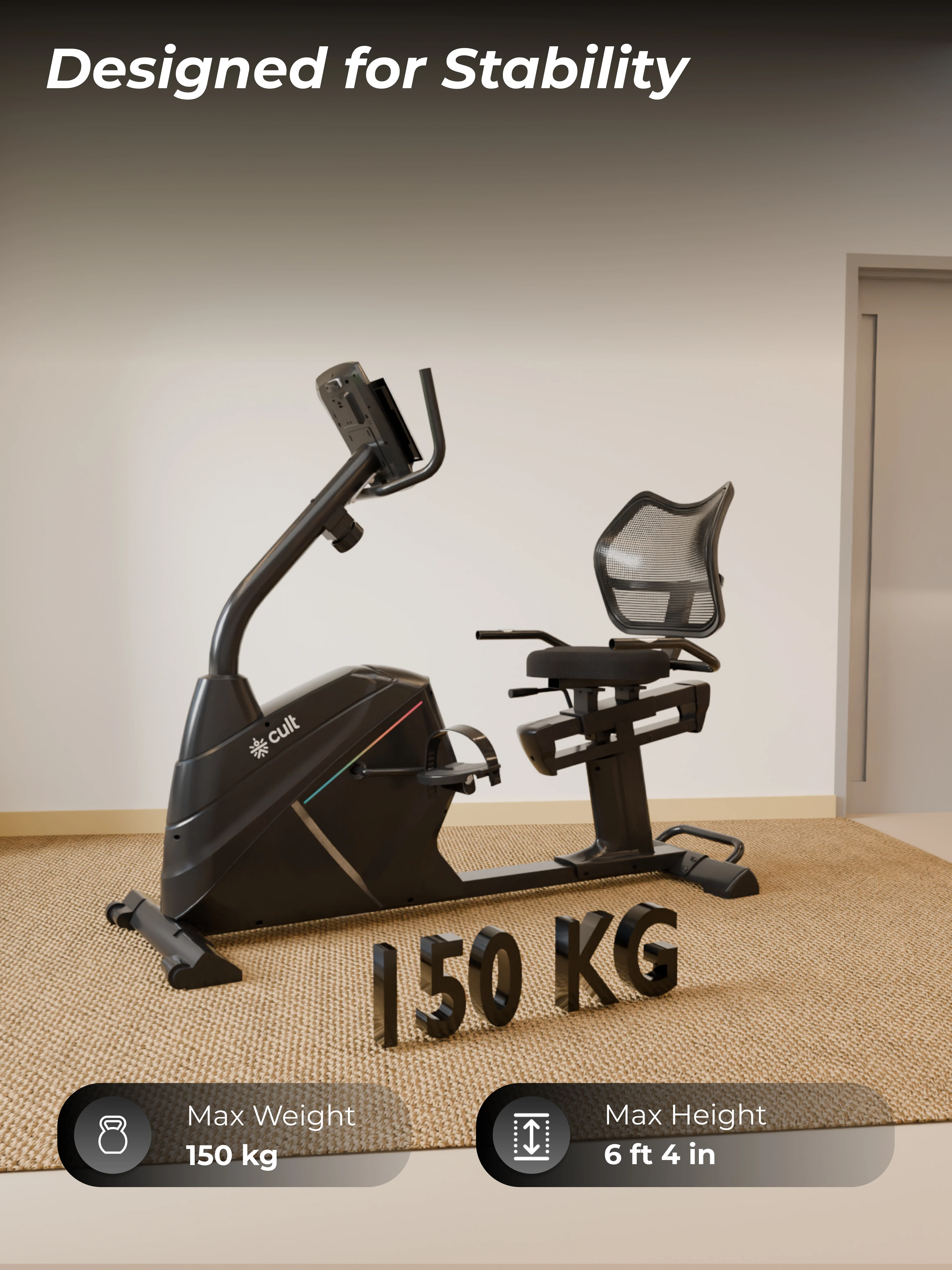 Cult SmartBikeBariPro Magnetic Recumbent Bike| 8Kg Flywheel | Max Weight: 150Kg | Home Use Recumbent Exercise Bike - Image 2