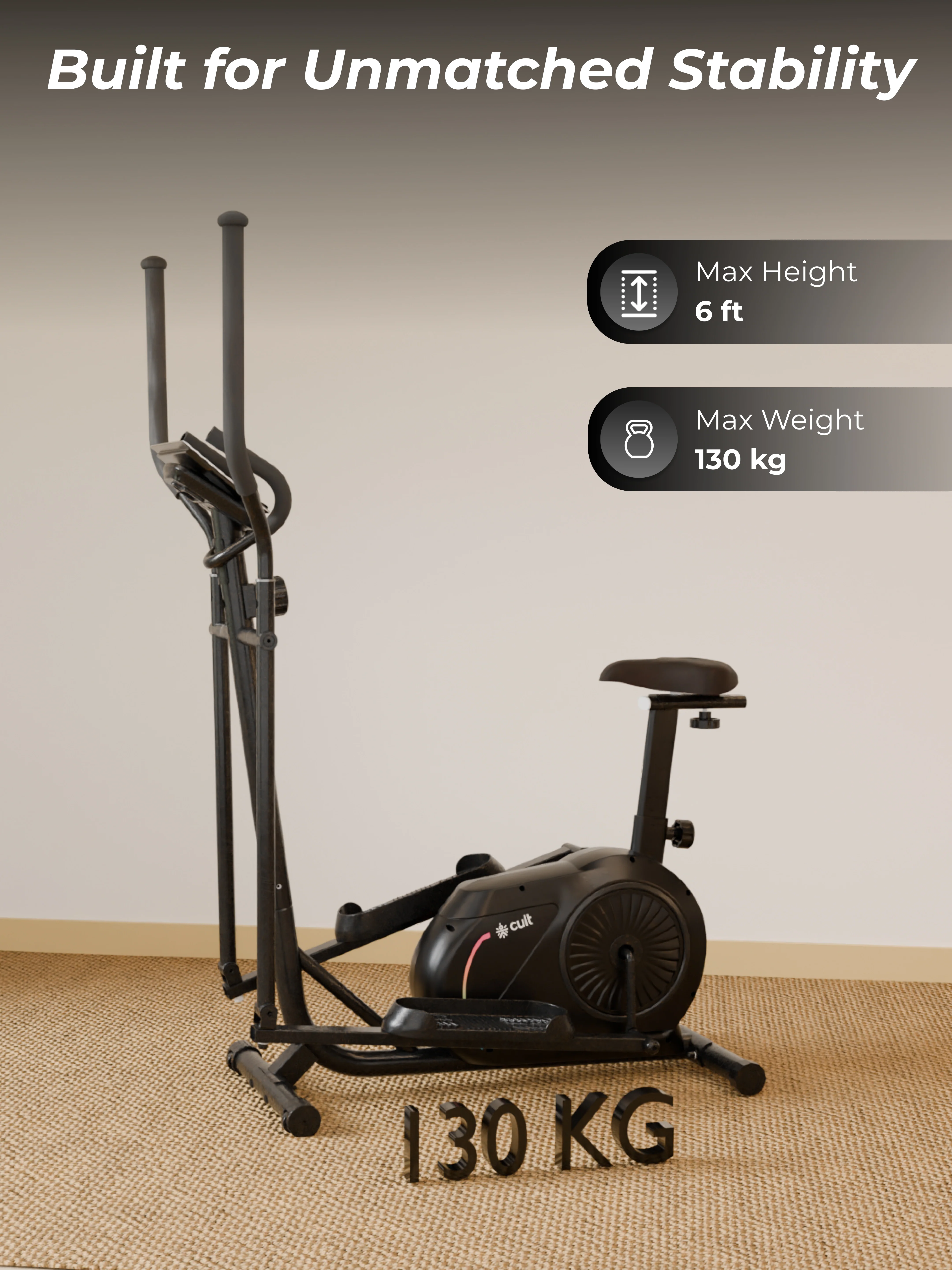 Cult SmartCrossNeo Magnetic Elliptical Trainer | 4Kg Flywheel | Max Weight: 130Kg | Home Use Cross Trainer - Black (with 6 Months Extended Warranty) - Image 2
