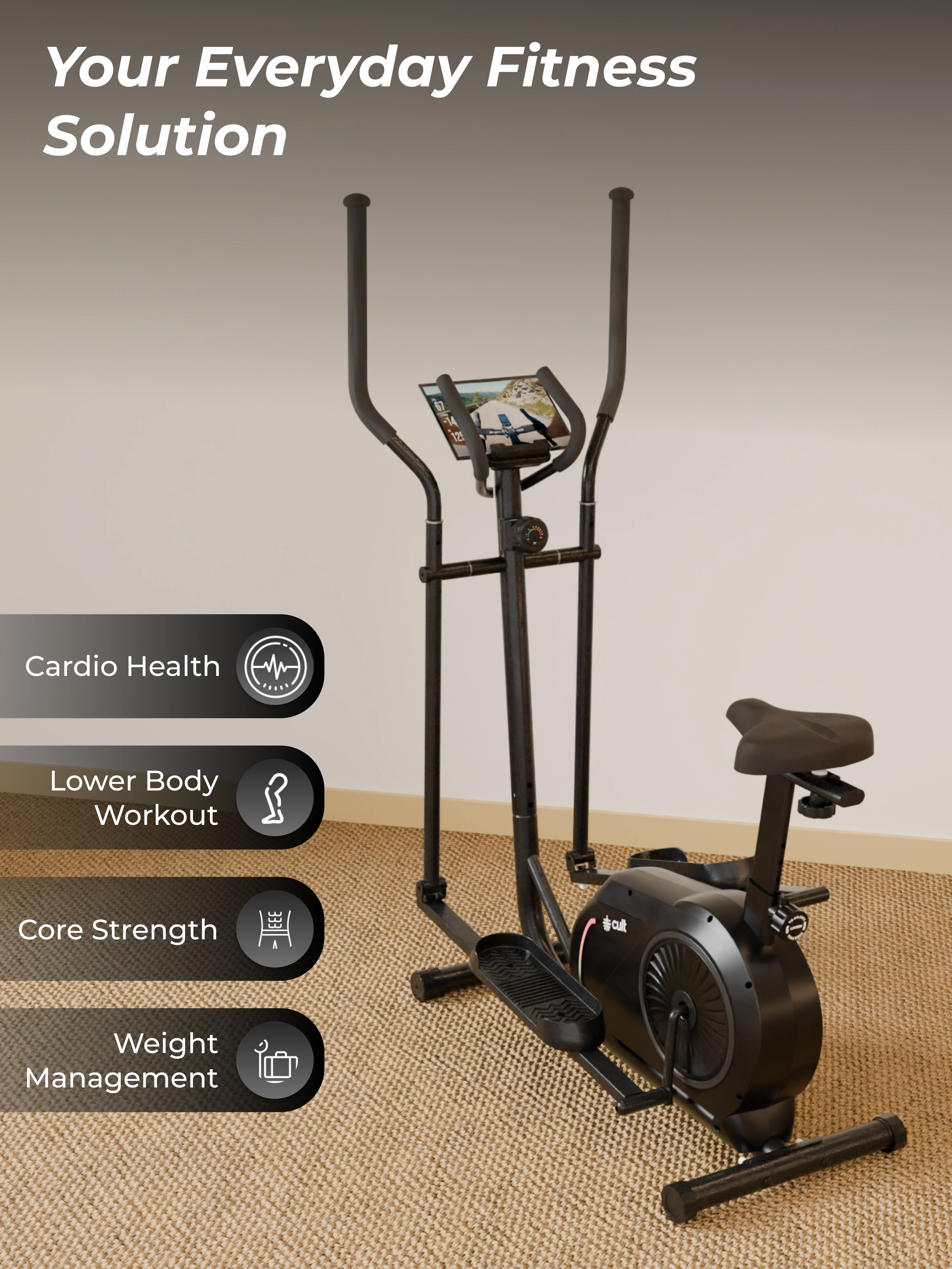 Cult SmartCrossNeo Magnetic Elliptical Trainer | 4Kg Flywheel | Max Weight: 130Kg | Home Use Cross Trainer - Black (with 6 Months Extended Warranty) - Image 8