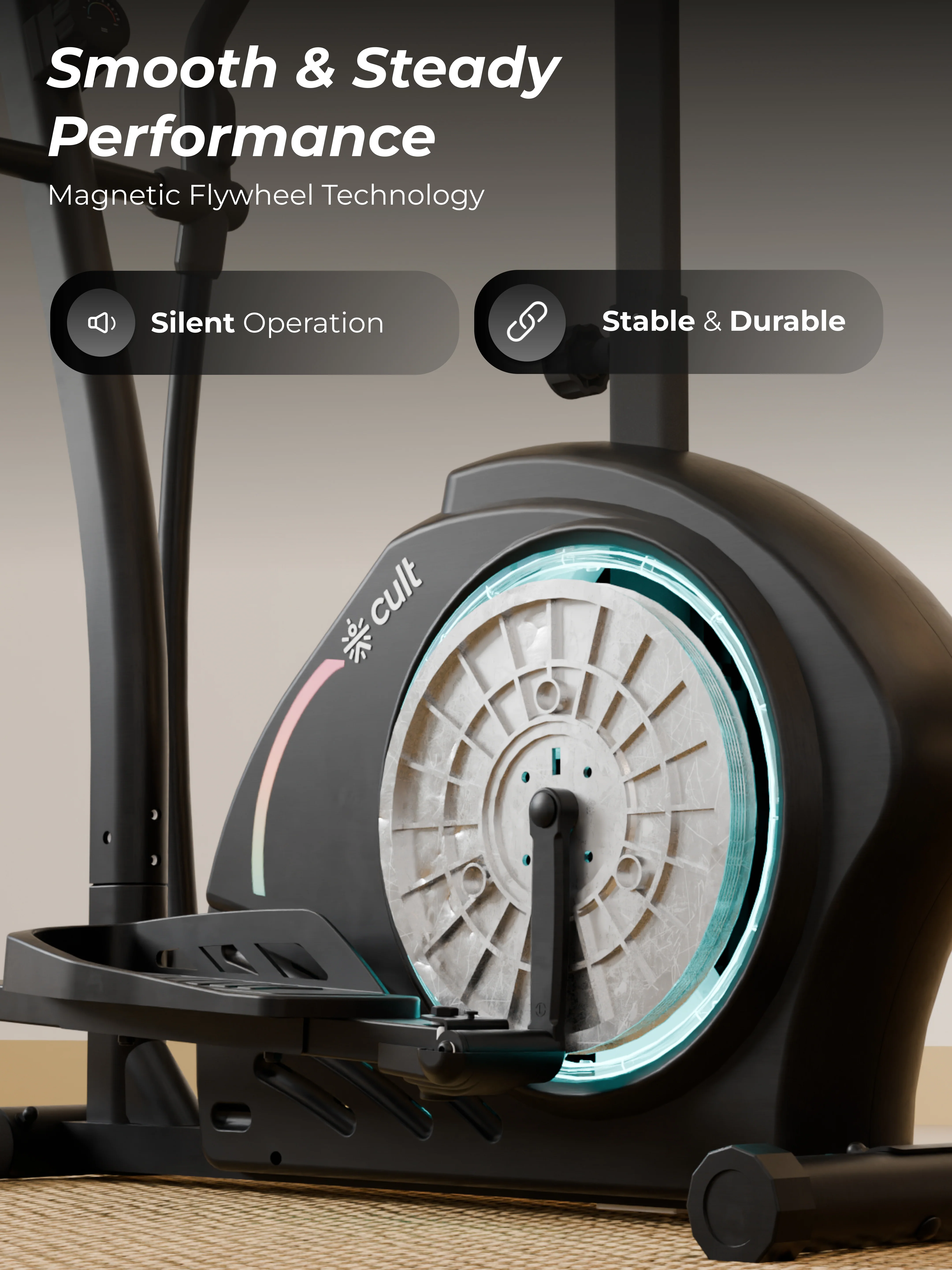 Cult SmartCrossPrime Magnetic Elliptical Trainer | 6Kg Flywheel | Max Weight: 140Kg | Home Use Cross Trainer - Black - Image 3