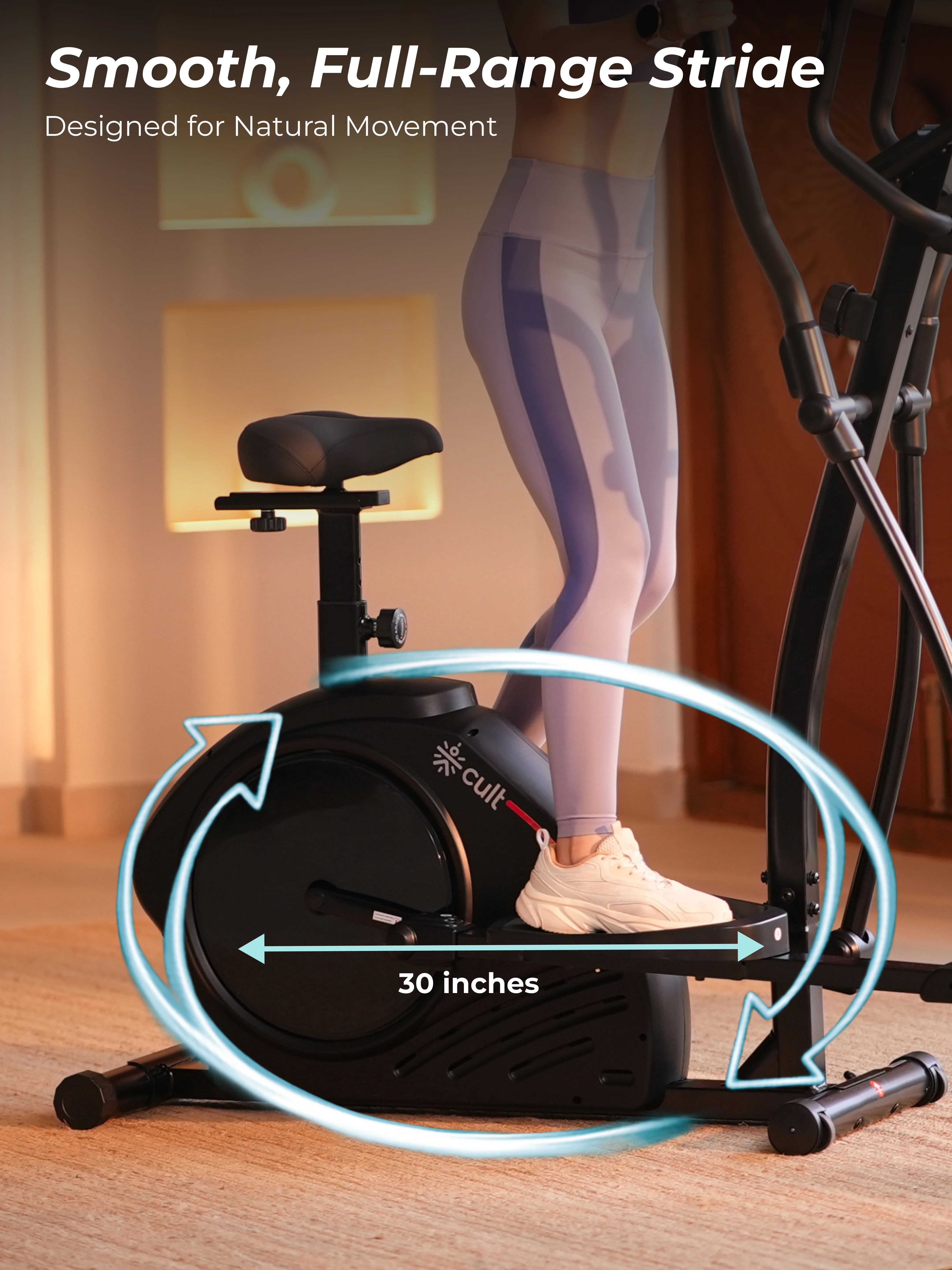Cult SmartCrossPrime Magnetic Elliptical Trainer | 6Kg Flywheel | Max Weight: 140Kg | Home Use Cross Trainer - Black - Image 4