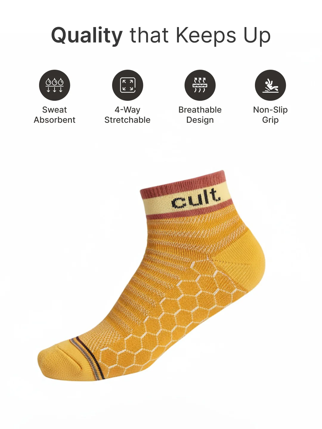 Cult Sports Ankle Length Socks Honey Comb Pattern Pack of 3-Orange, Yellow & White - Image 3
