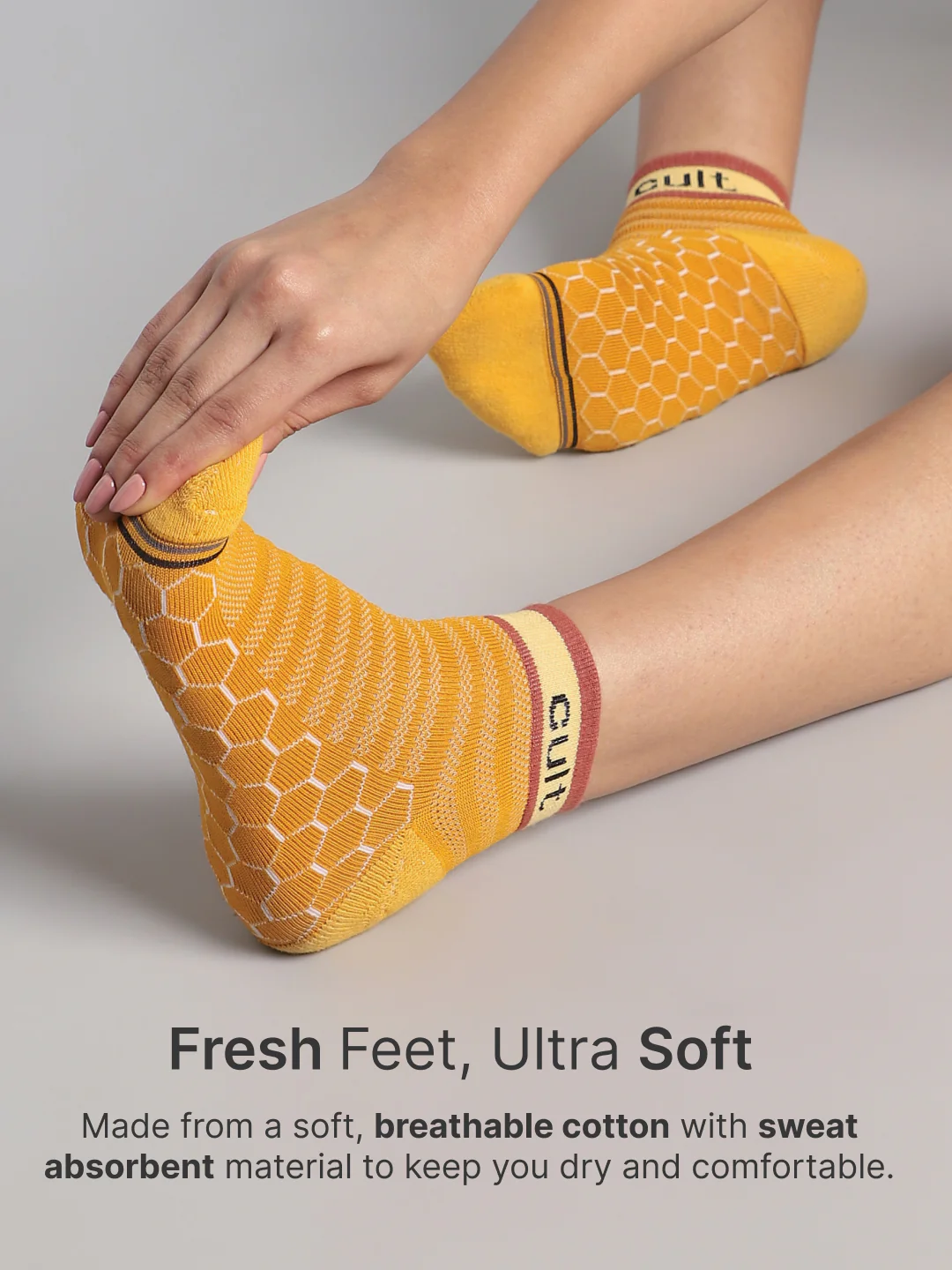 Cult Sports Ankle Length Socks Honey Comb Pattern Pack of 3-Orange, Yellow & White - Image 4