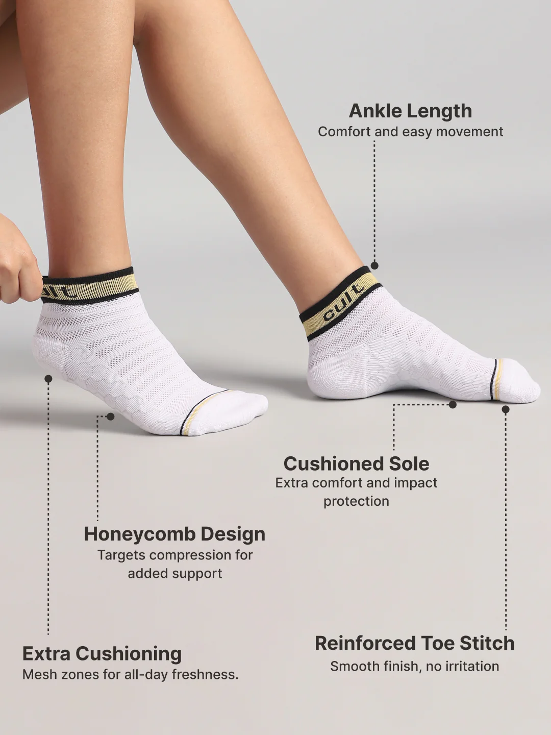 Cult Sports Ankle Length Socks Honey Comb Pattern Pack of 3-Orange, Yellow & White - Image 5