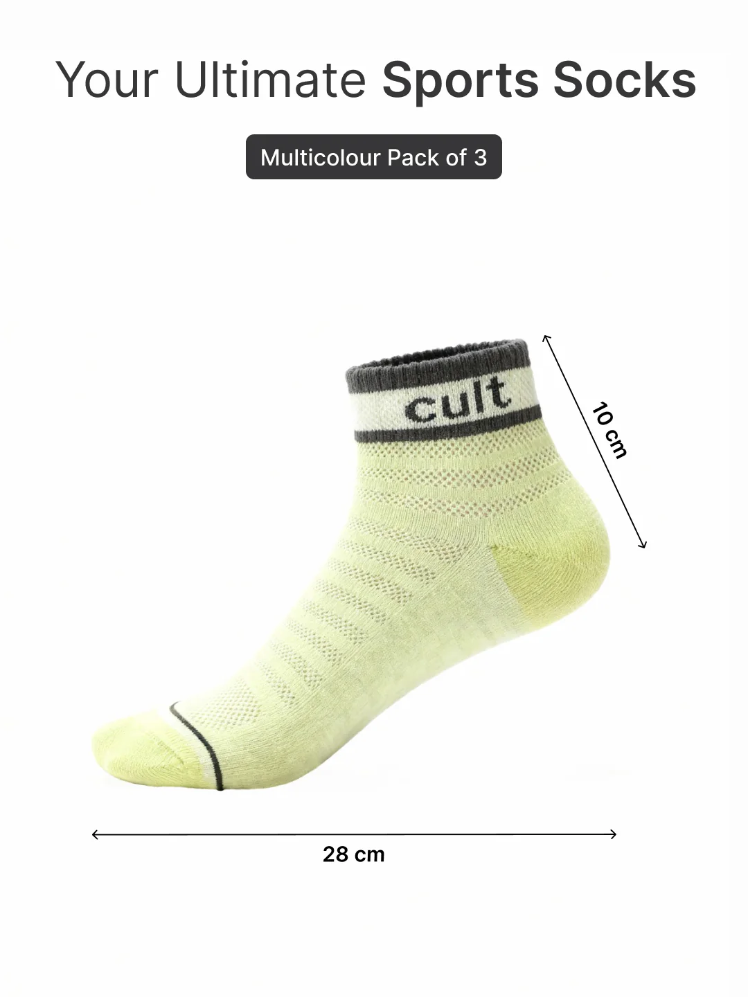 Cult Sports Ankle Length Socks Honey Comb Pattern Pack of 3-Orange, Yellow & White - Image 6