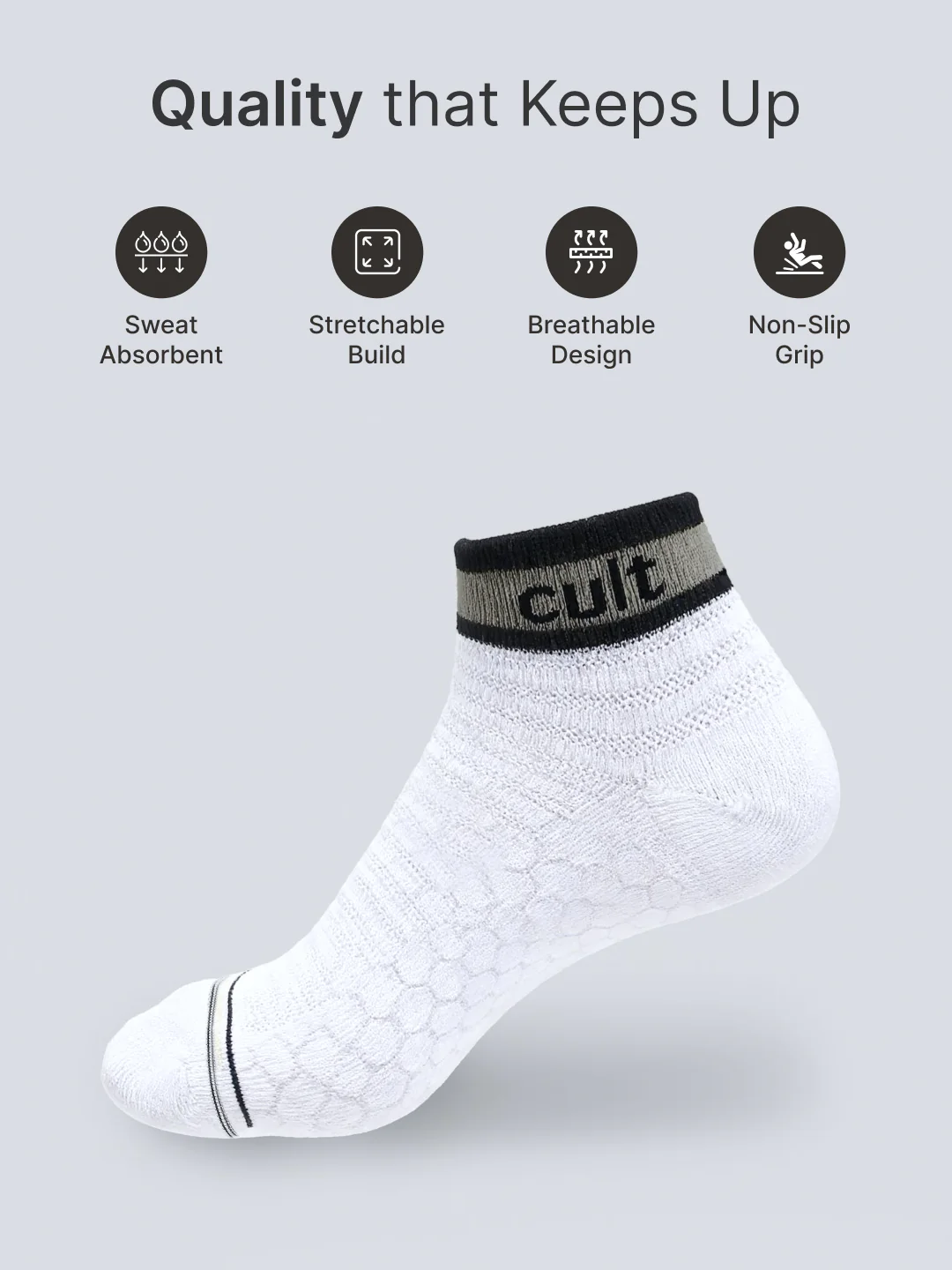 Cult Sports Ankle Length Socks Honey Comb Pattern Pack of 3-White - Image 3
