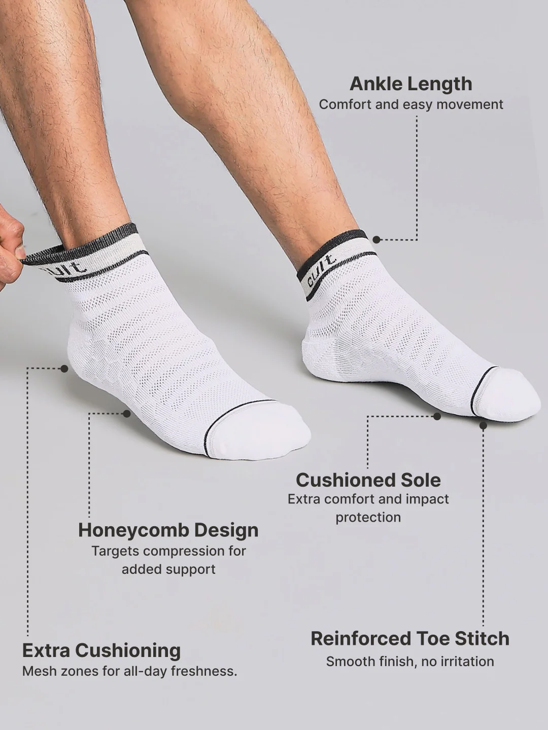 Cult Sports Ankle Length Socks Honey Comb Pattern Pack of 3-White - Image 5