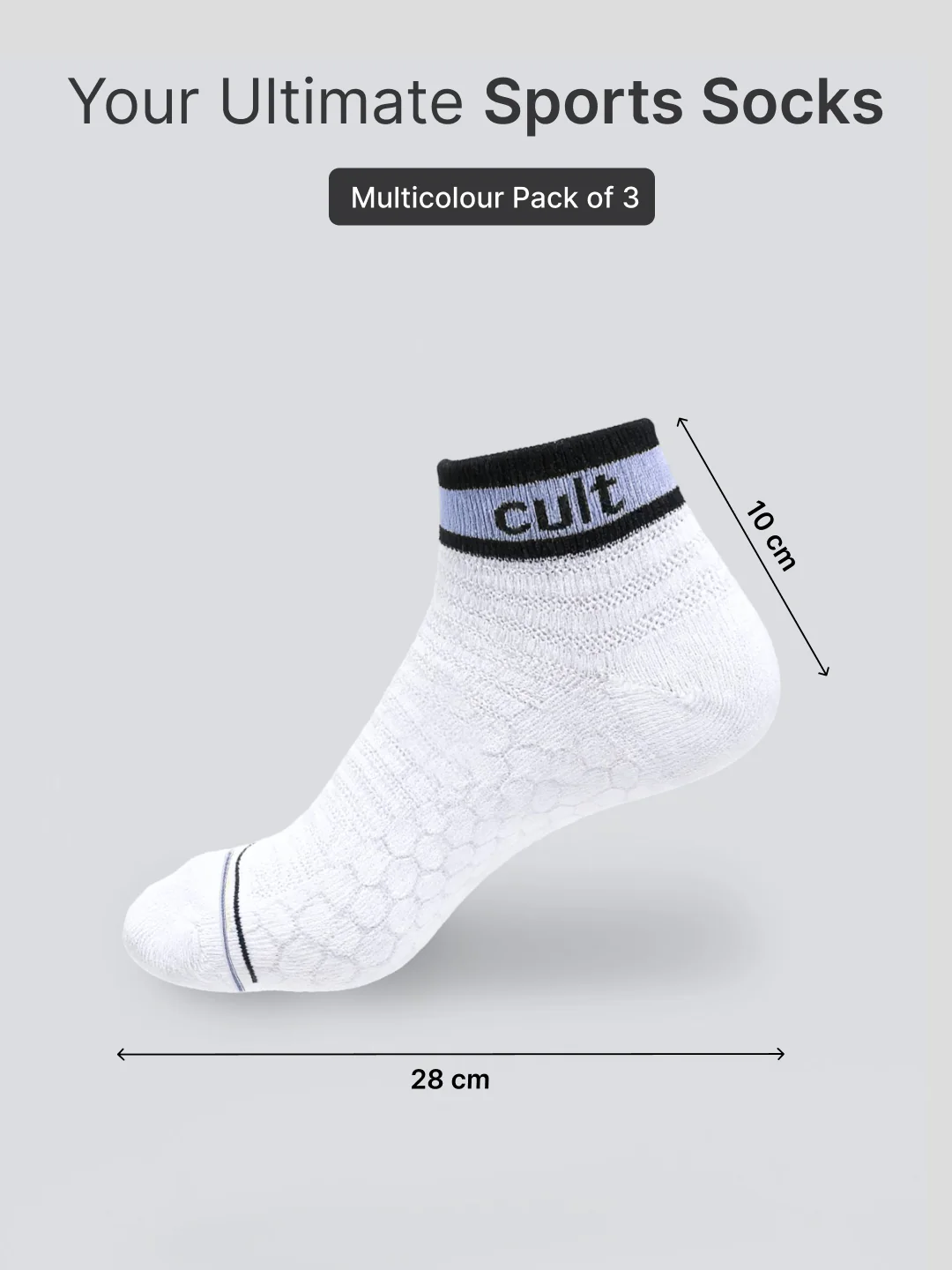 Cult Sports Ankle Length Socks Honey Comb Pattern Pack of 3-White - Image 6