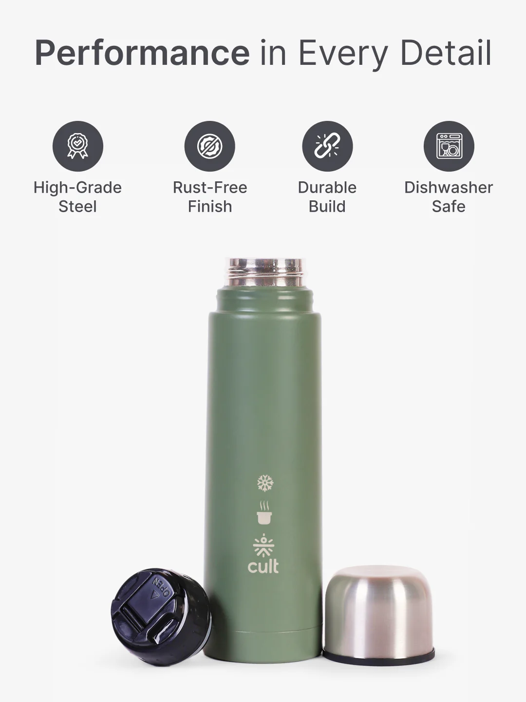 cult Stainless Steel Vacuum Bottle 500 ML Double Wall Insulated Thermos - Image 3
